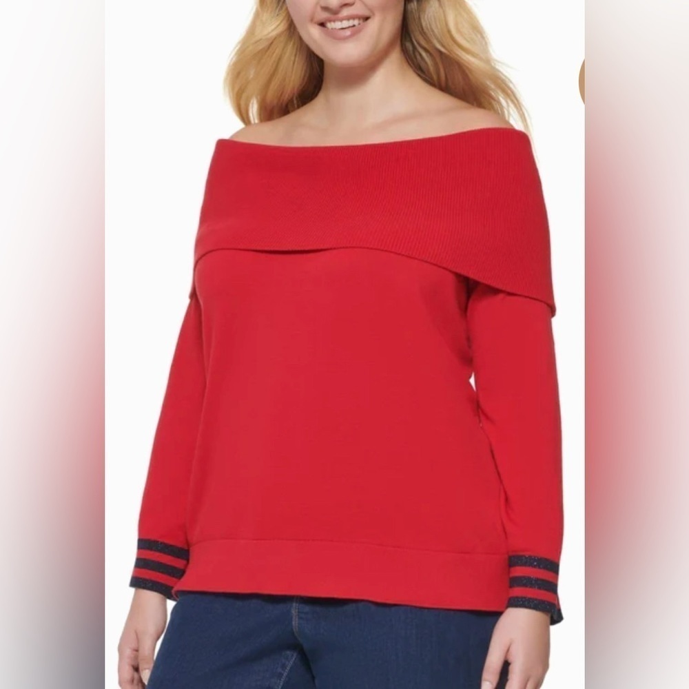 Tommy Hilfiger Striped Hem Cowl Neck Pullover Sweater